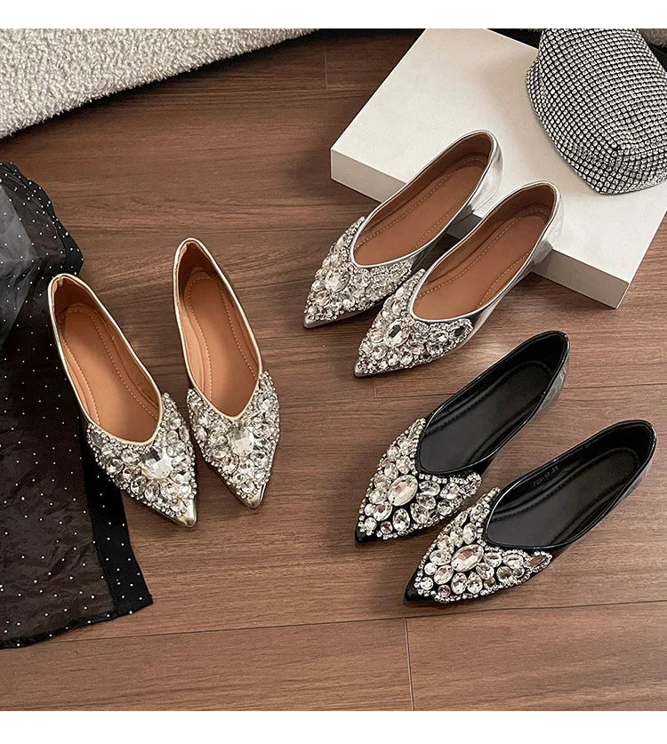 Elegant Patent Leather Rhinestone Ballet Flats for Women
