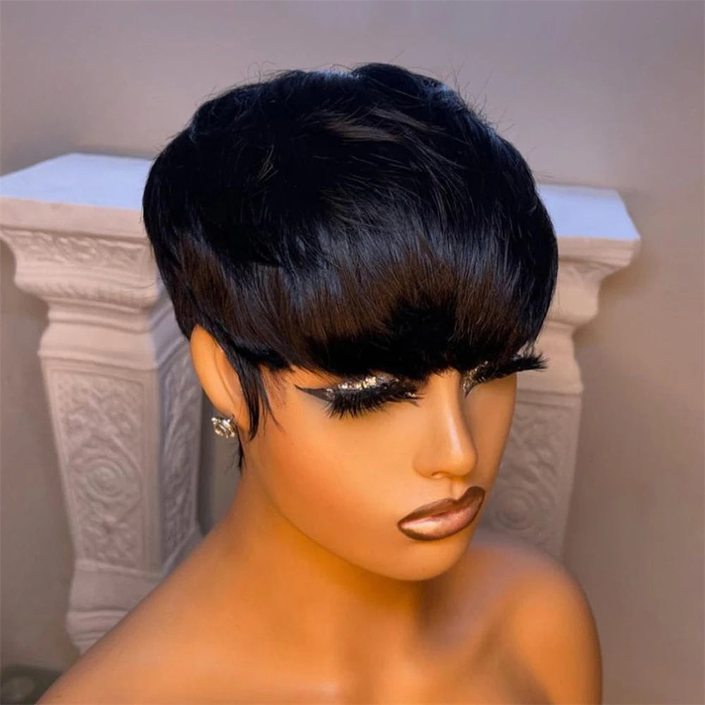 Short Straight Human Hair Bob Wig With Bangs For Women