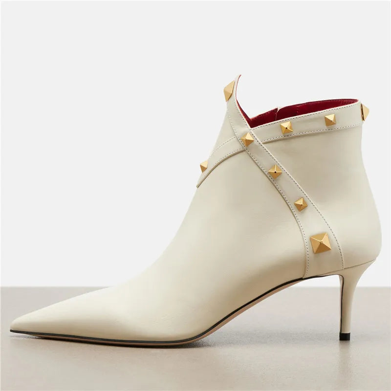 Studded Leather with Gold Rivet Detail Ankle Boots for Women