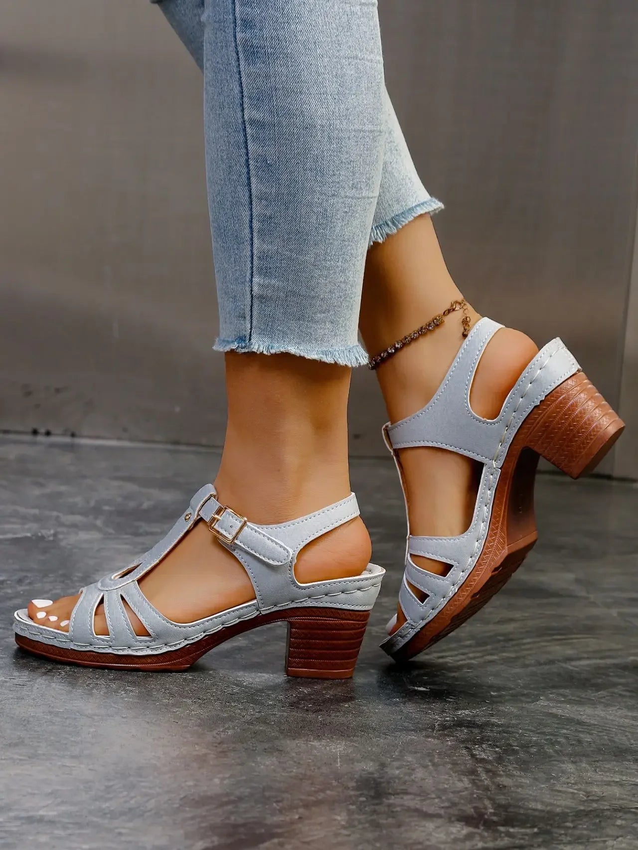 Elegant Square Heel Buckle Sandals