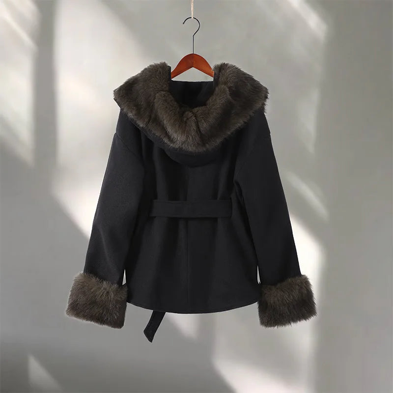 Warm Faux Fur Hooded Winter Coat With Pockets for Women