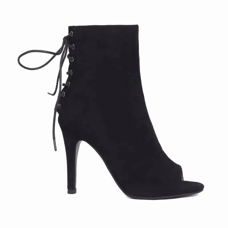 Suede Sole High Heel Ankle Dance Booties for Women