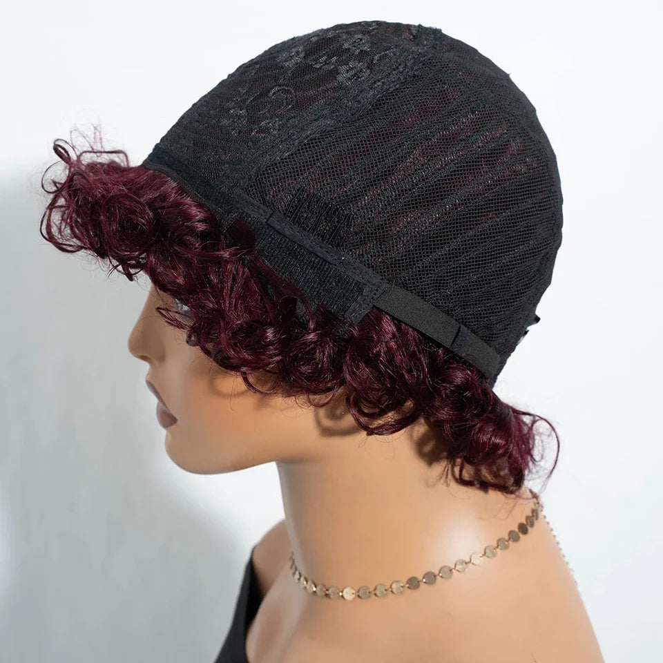 Short Kinky Curly Pixie Bob Human Hair Wig for Women