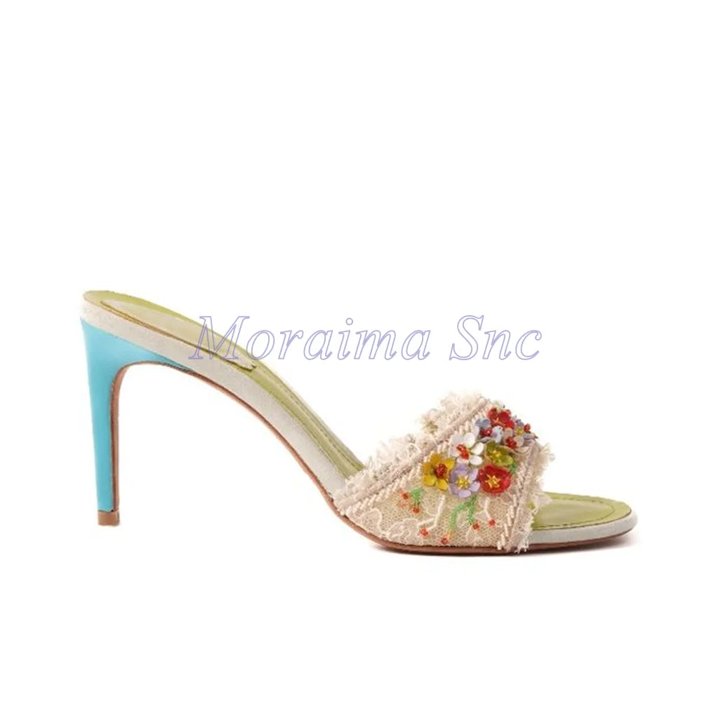 Chic Open Toe Floral Lace Trim Flat Sandals for Women