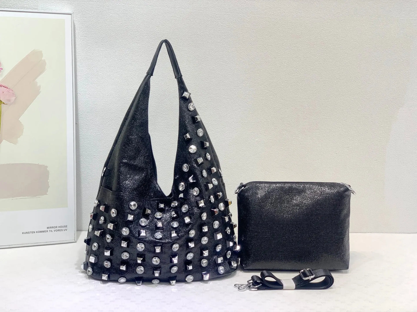 New Women's Diamond Handbag Luxury Brand Fashion Diamond Women's Shoulder Bag Large Capacity Shiny 2-piece Set Women's Bag