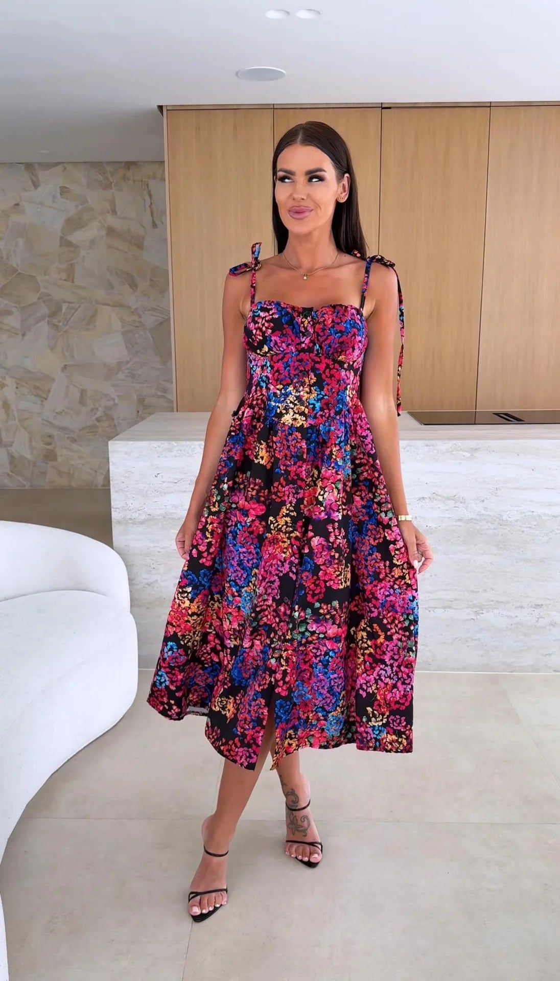 Boho Print Sleeveless A-Line Casual Midi Dress for Women