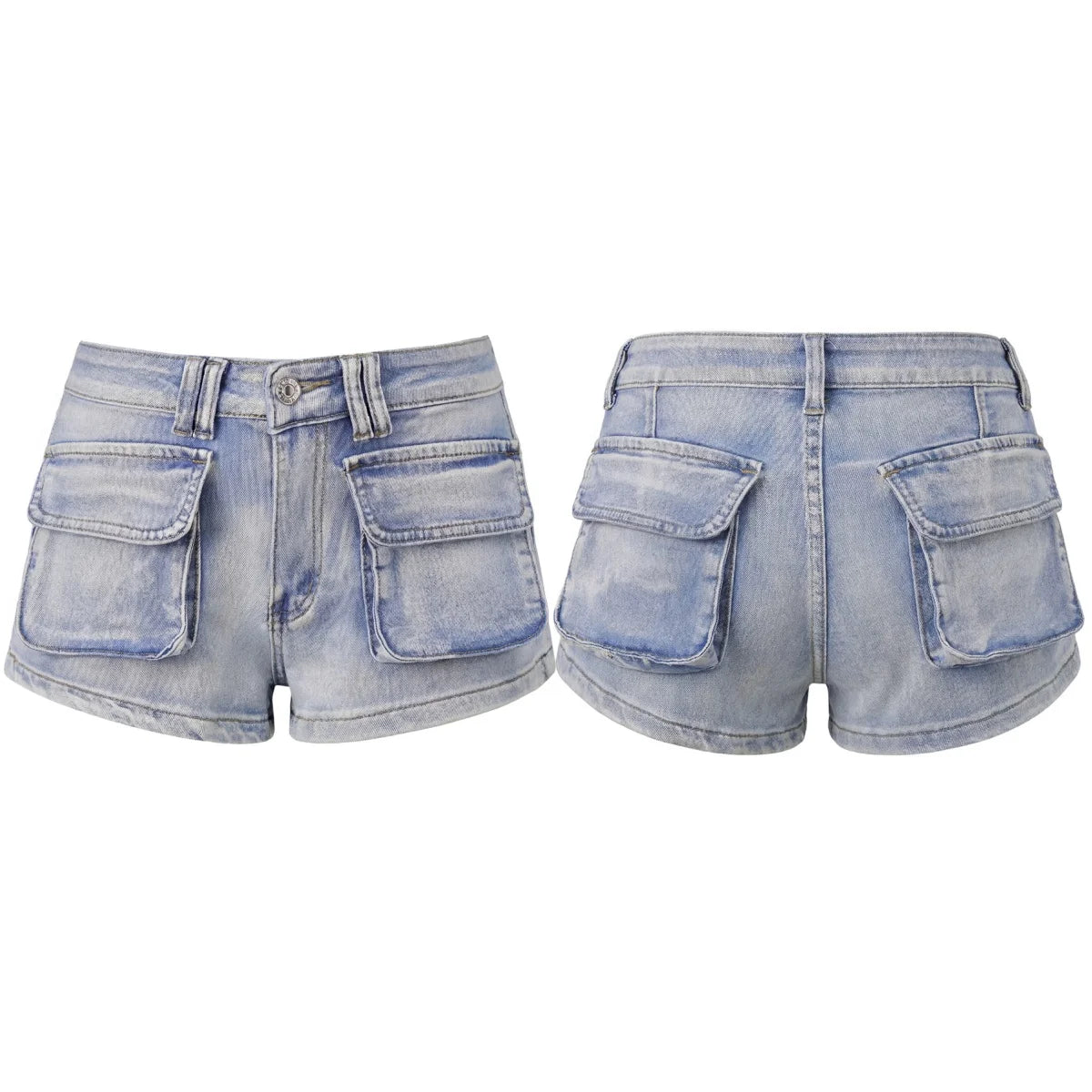 Mid Waist Streetwear Inspired With Pockets Denim Shorts for Women