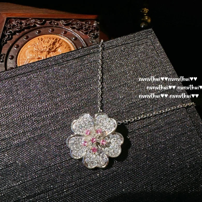 Cherry Blossom Zircon Jewelry Set With Ring Necklace And Earrings for Women