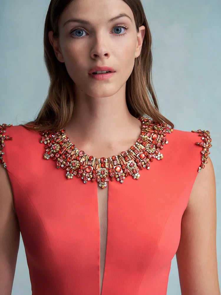 HIGH STREET Newest 2026 Designer Fashion Women's Colorful Diamond Beading Sleeveless  Tank Dress