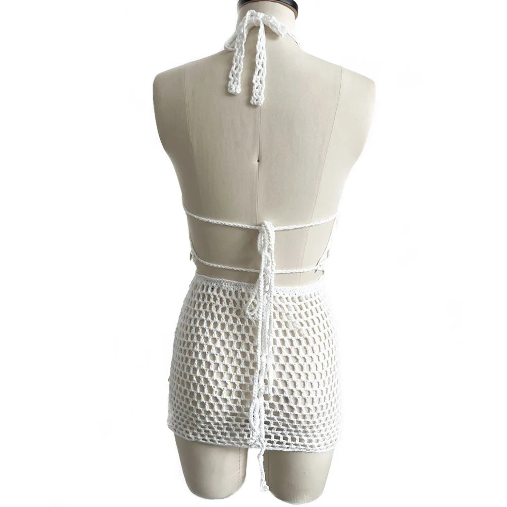 Sequin Crochet Halter Beach Two Piece Set for Women