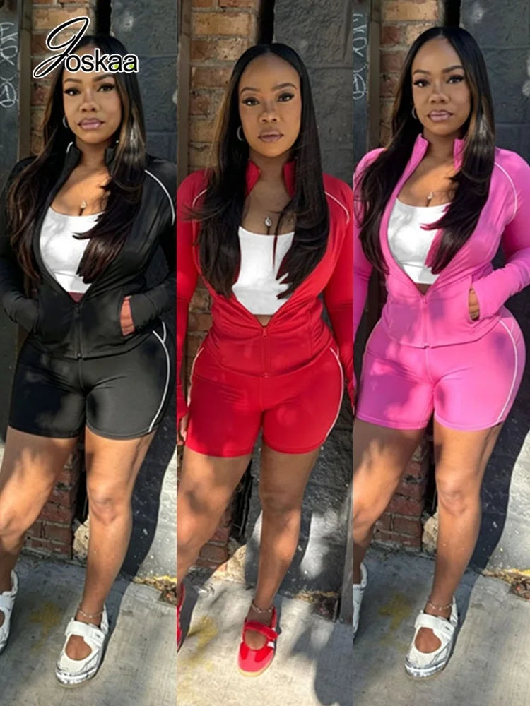 Casual Sporty Zip Up Long Sleeve Thumb Hole Two Piece Set for Women