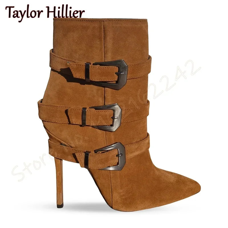 Suede Pointed Toe Stiletto Heel Ankle Boots for Women