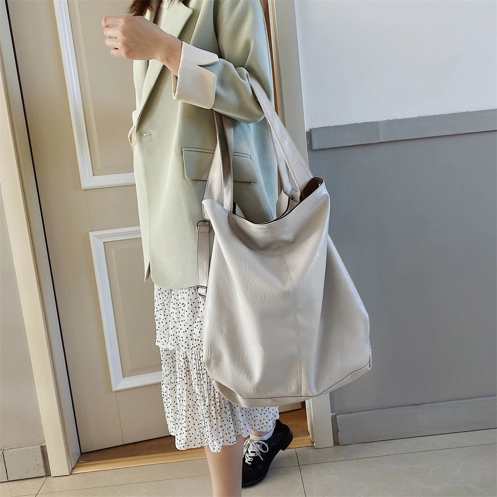 Oversized Leather Tote Bag With Dual Straps for Women