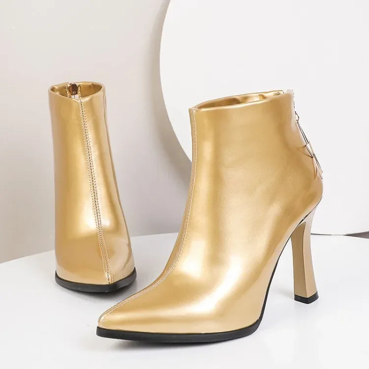 Glossy Patent Leather Zipper Ankle Boots for Women