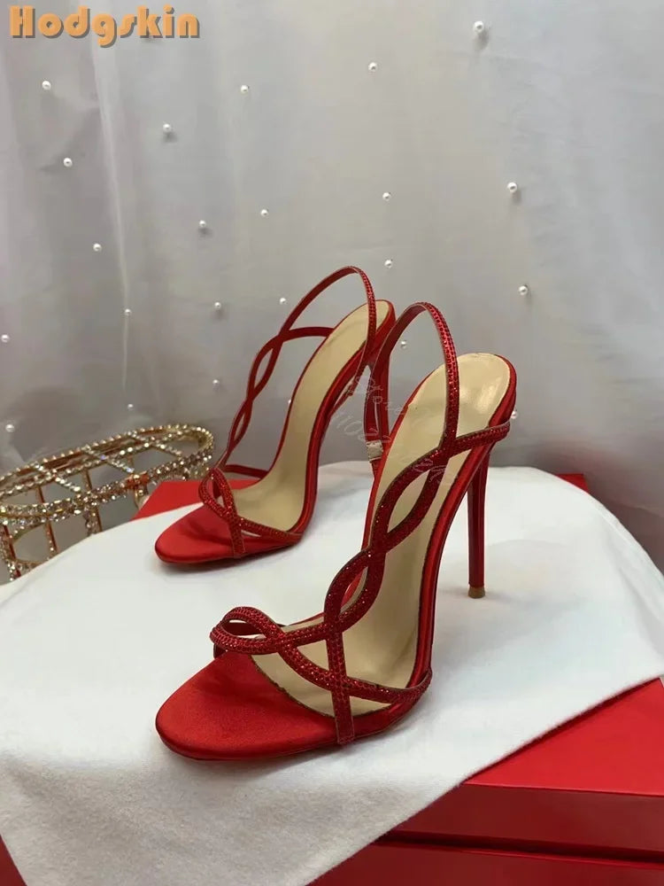 Crystal Strappy Thin Stiletto Heel Sandals for Women