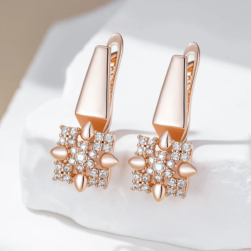 Rose Gold Crystal Flower Drop Earrings