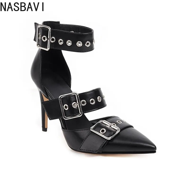 Black Pointed Toe Square Heel Pumps
