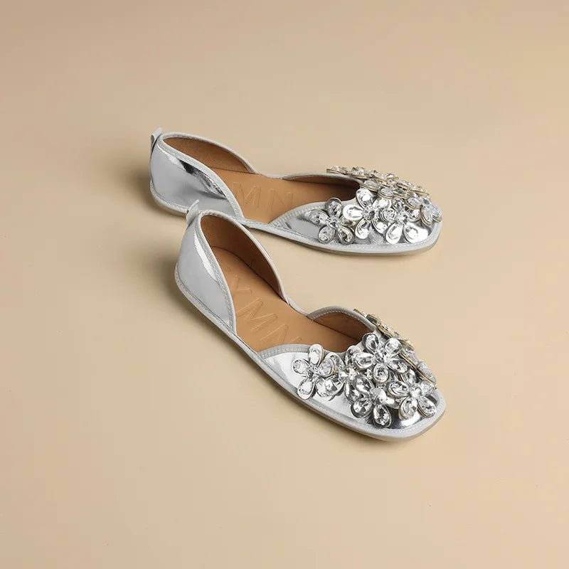 Luxurious Rhinestone Square Toe Slip On Mules for Women