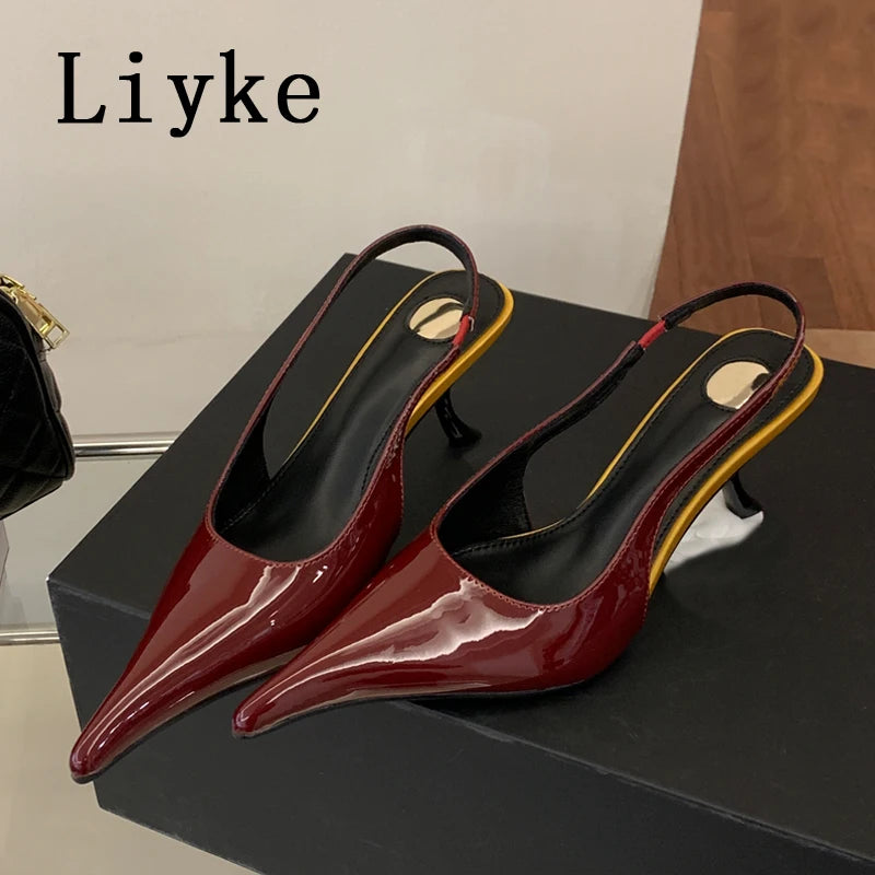 Wine Red Patent Leather Pointed Toe Stiletto Heels for Women