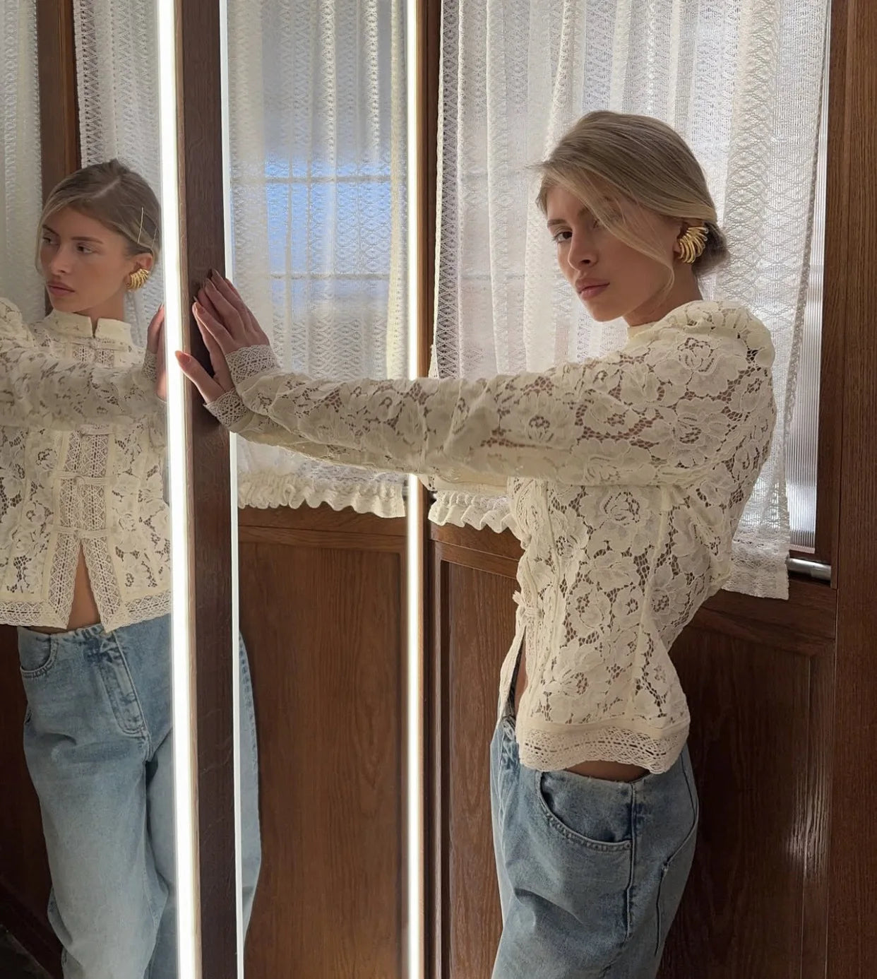 Lace See Through Hollow Out Blouse