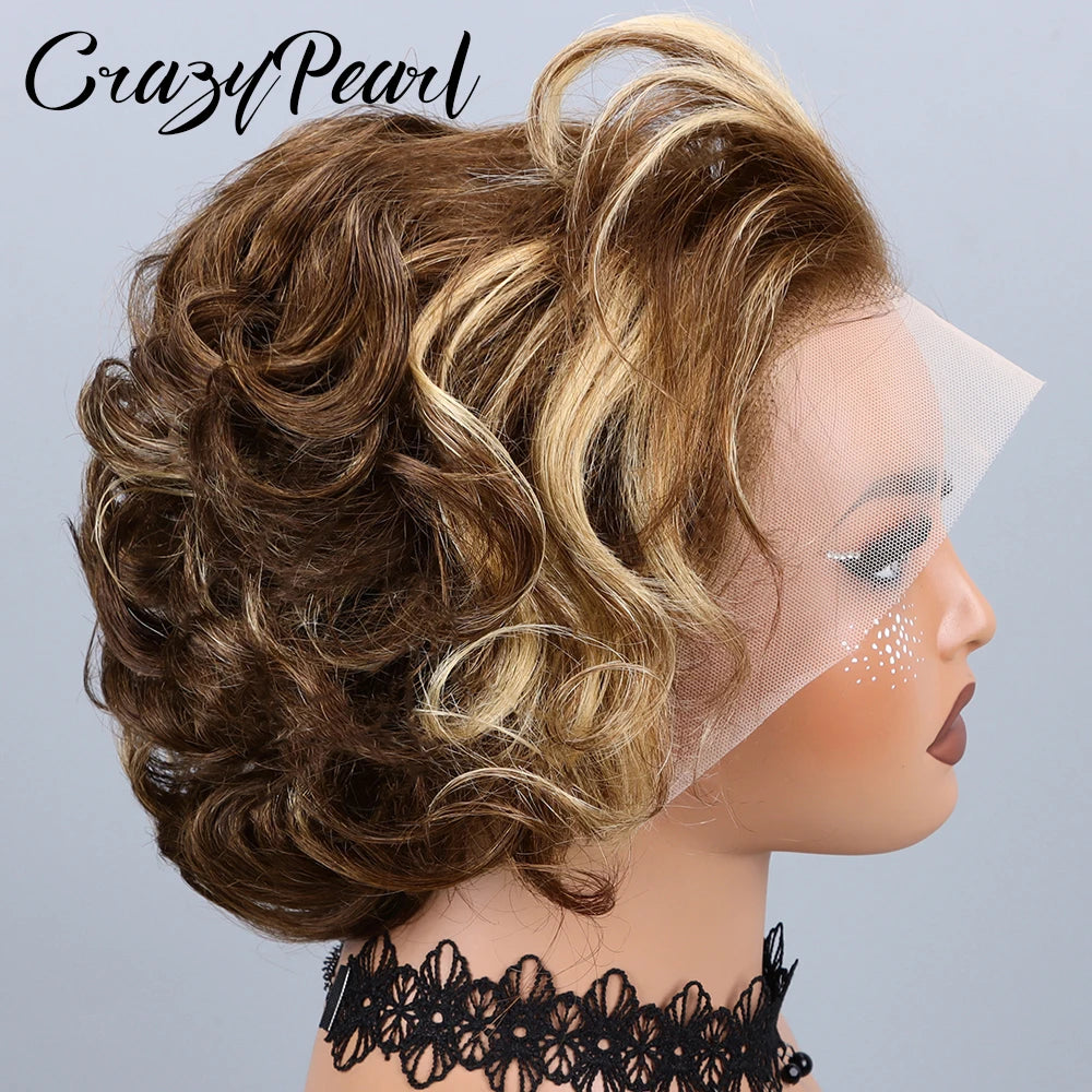 Highlight Pixie Cut Lace Front Human Hair Wig for Women