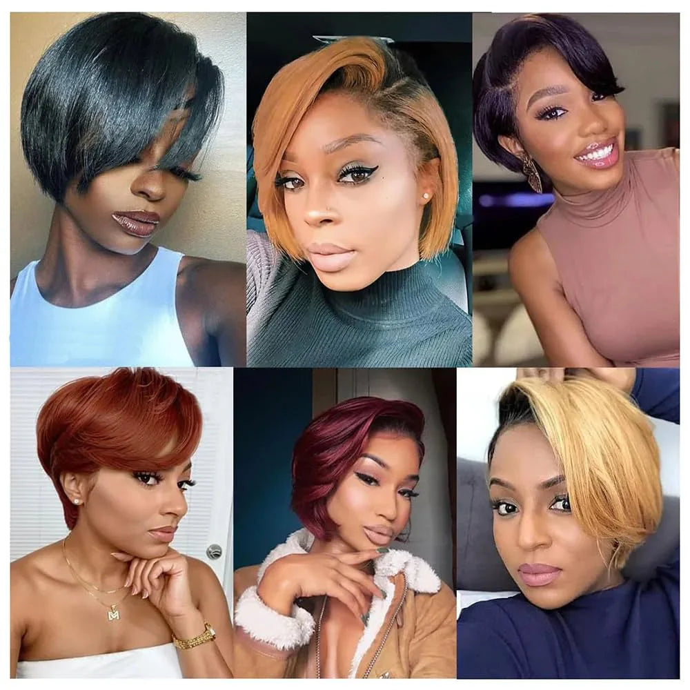 Layered Straight Pixie Cut Human Hair Lace Front Wig for Women