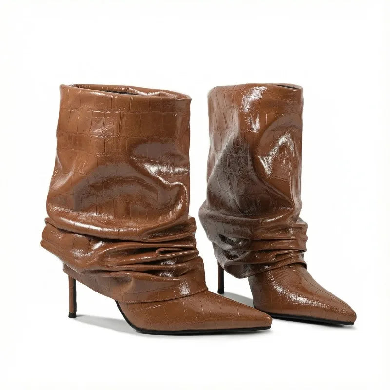 Timeless Elegant Chic Pleated Mid Calf Boots for Women