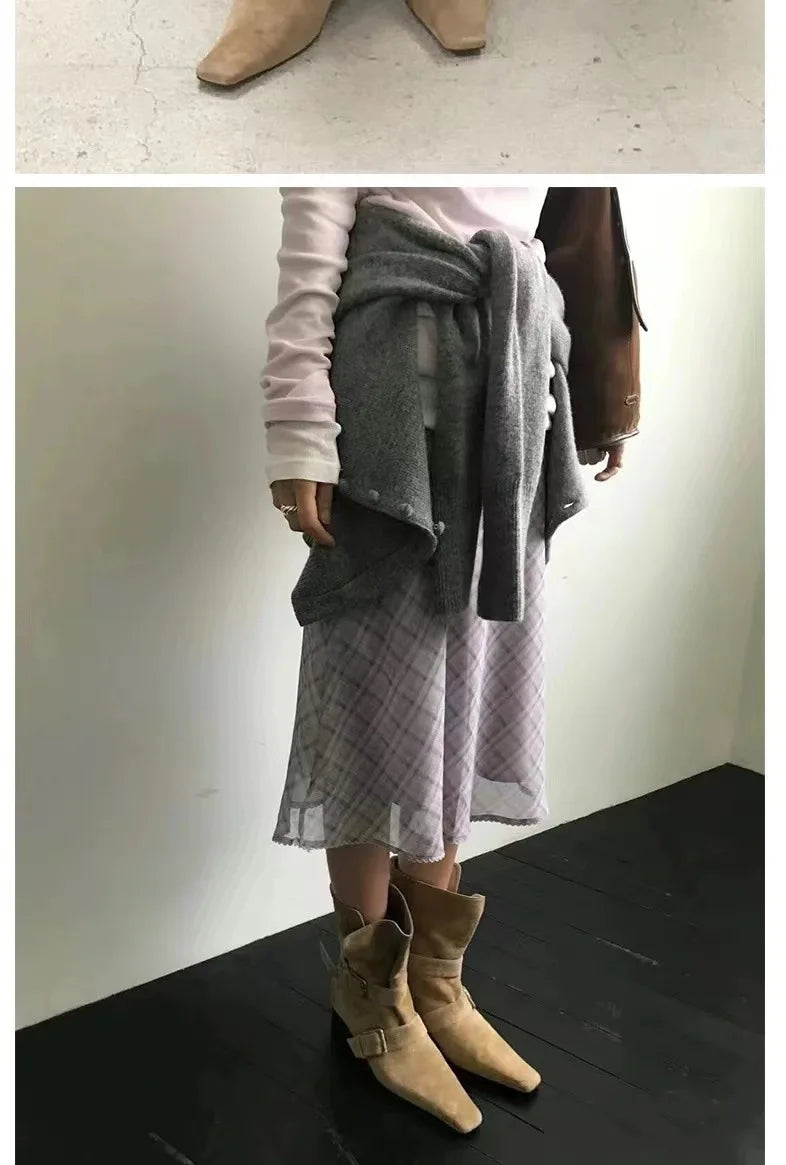 Vintage Suede Square Heel Boots