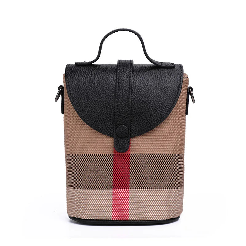 Compact Plaid Patchwork Canvas Crossbody Bag for Women