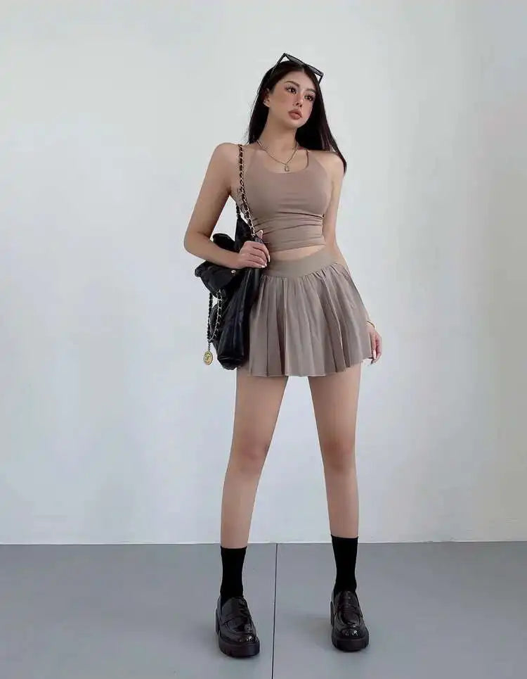 High-Waisted Pleated Mini Skirt