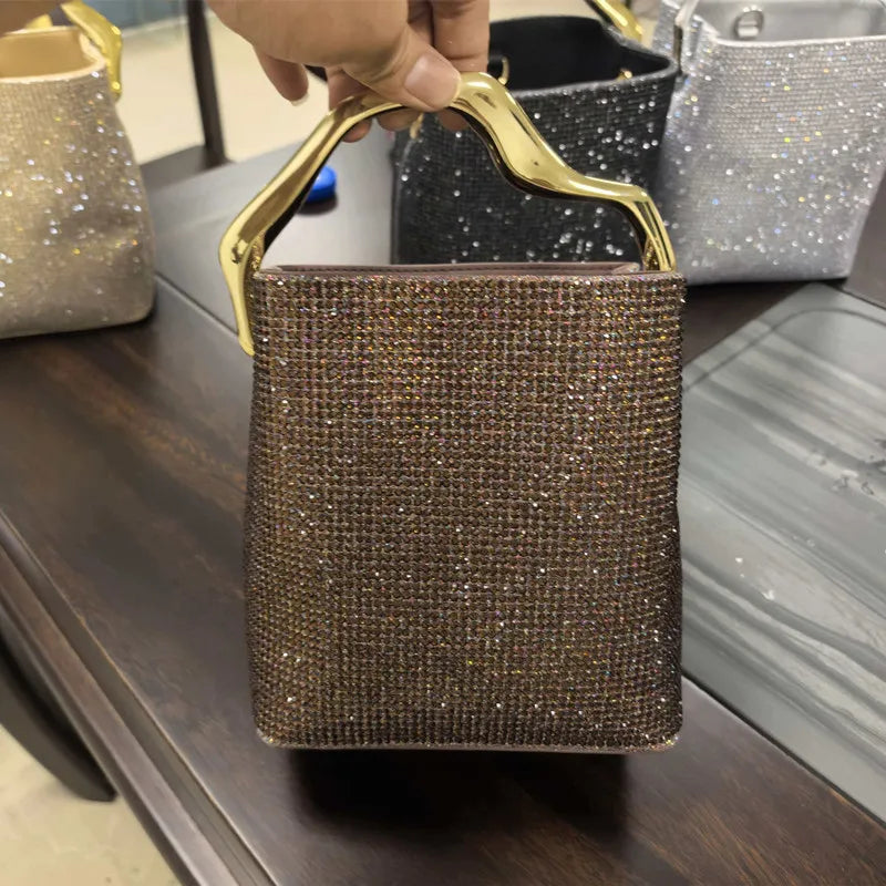 Embellished Metal Handle Evening Clutch