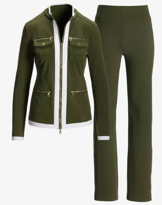 Casual Slim Fit Zipper Top And Sport Pants Set for Women