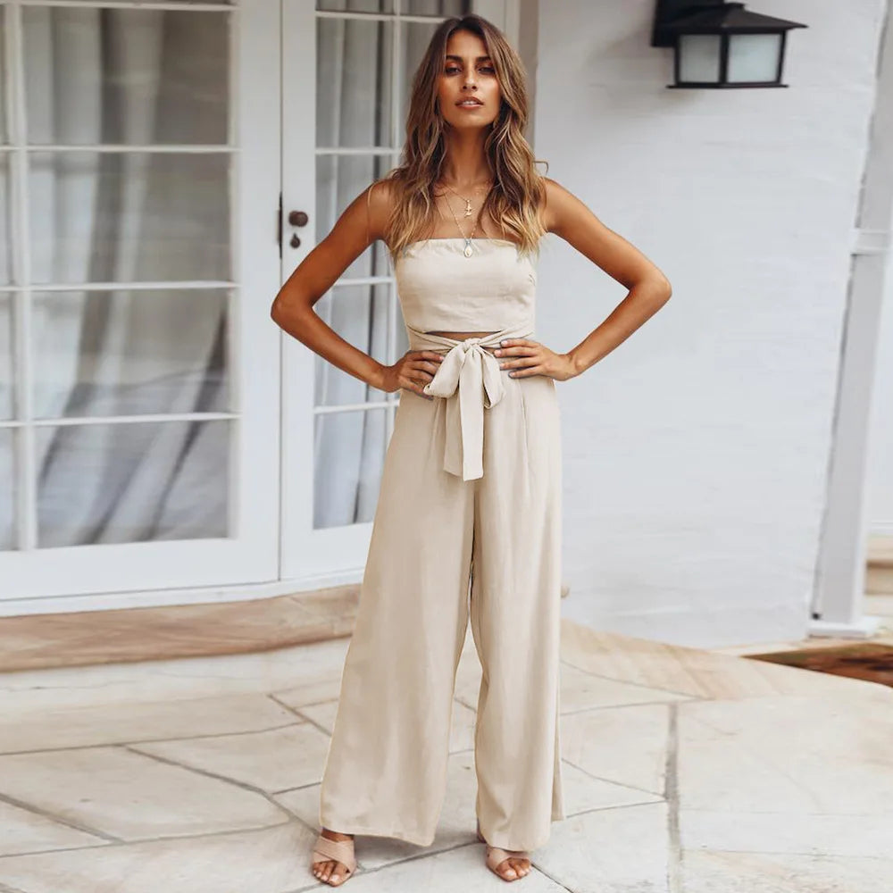 Casual Backless Slim Suspenders Straight Jumpsuit for Women