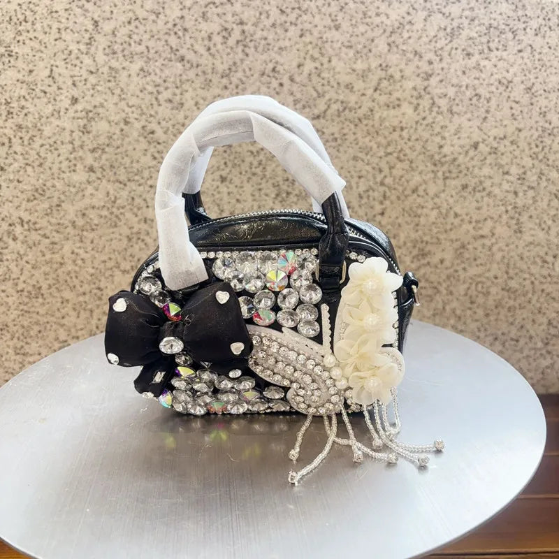 Pearl Bow Rhinestone Evening Clutch
