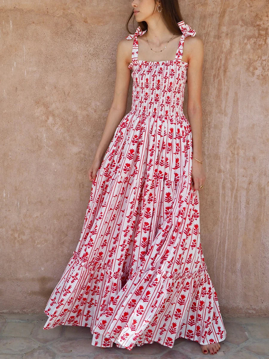 Women'S Sleeveless Printed Lace Up Dress Casual Summer Printed Lace Up A-Line Party Dress Suitable For Holiday Beach Street Wear