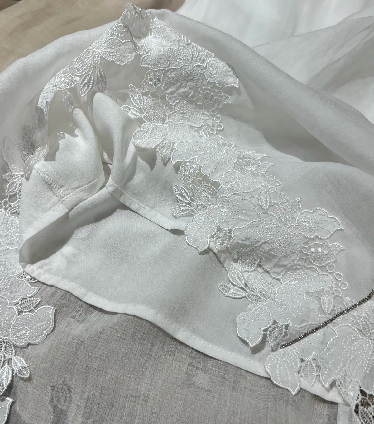 Embroidered Linen Blouse And Midi Skirt Set for Women