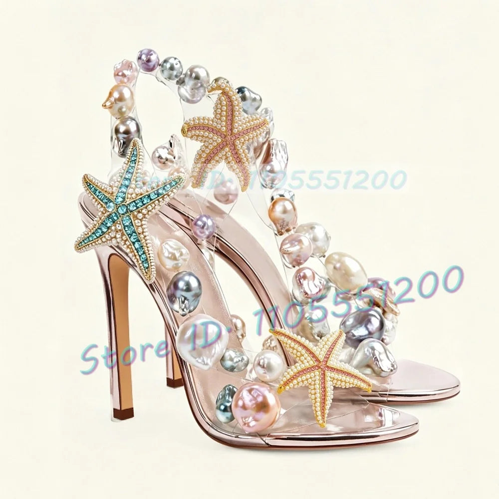 Colorful Beaded Clear Strap Sparkling Sandals for Women