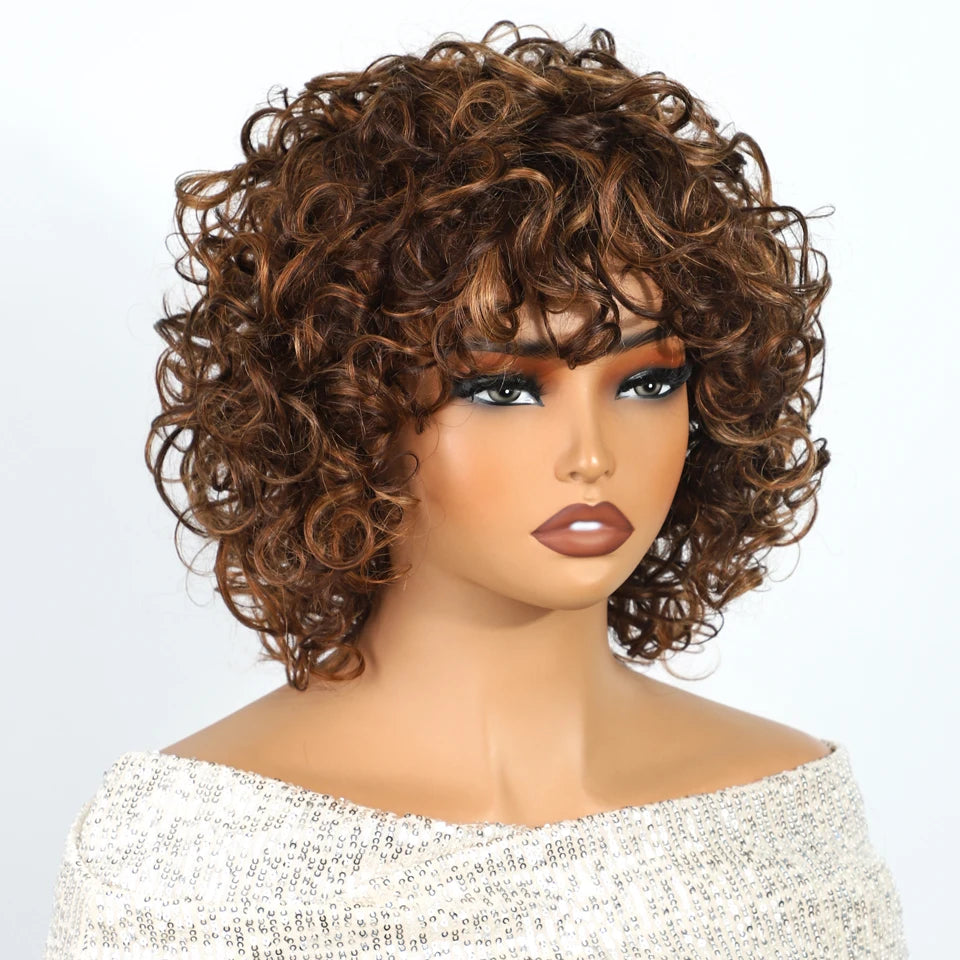 Glueless Curly Brazilian Short Human Hair Wig for Women