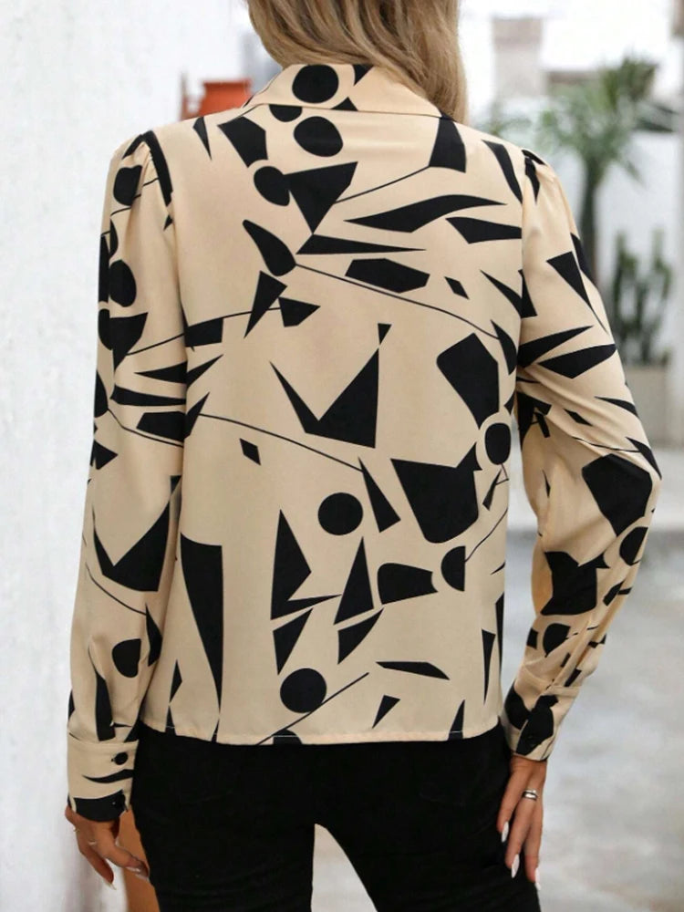 Ladies Spring Summer Full Print Button Front Shirt Women's Fashion Casual Top for All Seasons