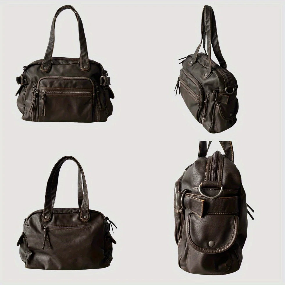 Y2K Punk Soft Faux Leather Multi Pocket Shoulder Bag for Women