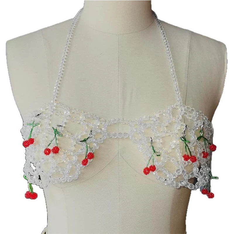 Handmade Gemstone Crystal Body Chain Bikini Top For Women