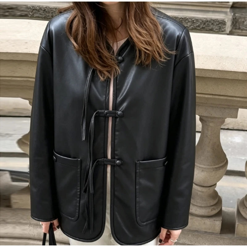 Autumn Winter Pu Leather Moto Jacket With Long Sleeve for Women