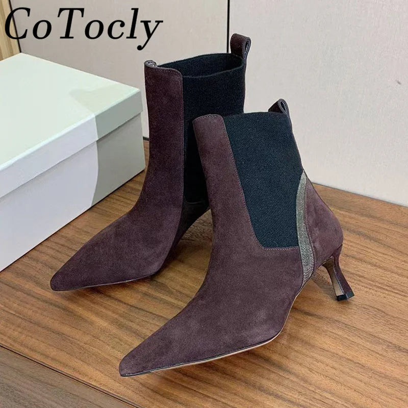 Pointed Toe Kitten Heel Suede Ankle Boots For Women