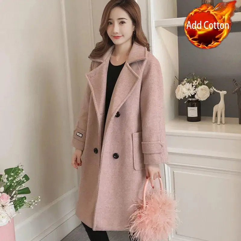 Padded Mixtures Jacket Woman Long Loose Cotton Wool Blend Coat for Women Pink Elegant Outerwears New in Novelty High Quality Hot