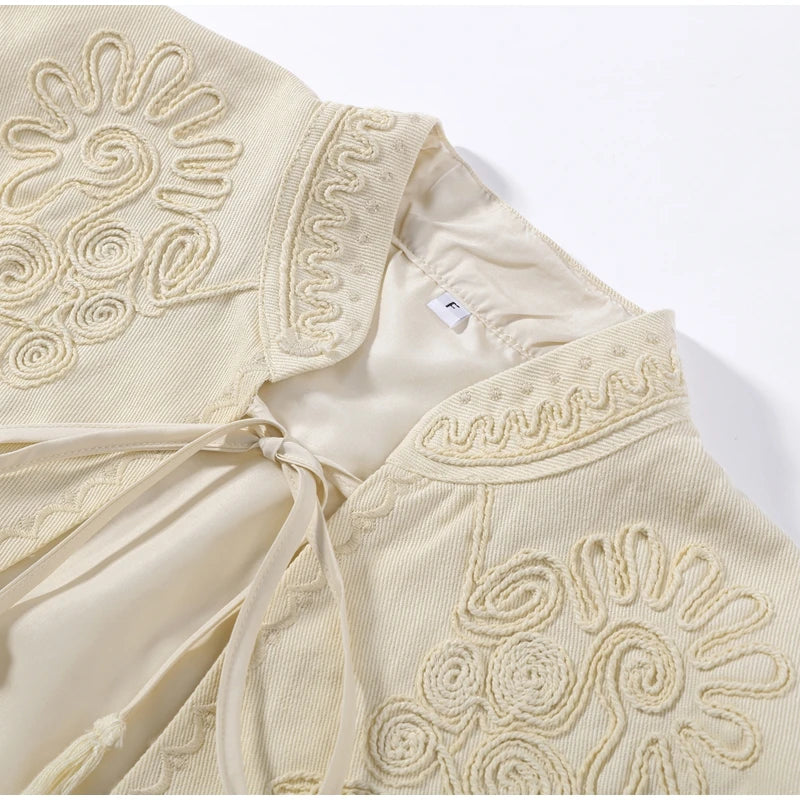 Soft Elegant Tassel Embroidered Polyester Square Shawl for Women