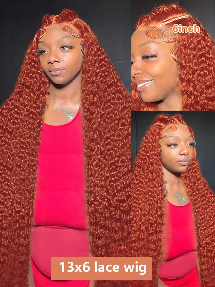250 Density Orange Ginger Colored Lace Front Wig 30 36 Inch Curly 5x5 6x6 HD Closure Wig Deep Wave 13x4 13x6 HD Lace Frontal Wig