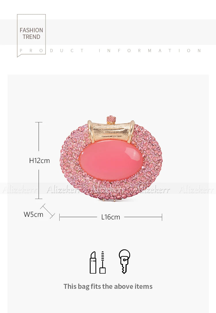 Shimmering Crystal Embellished Oval Evening Clutch for Women