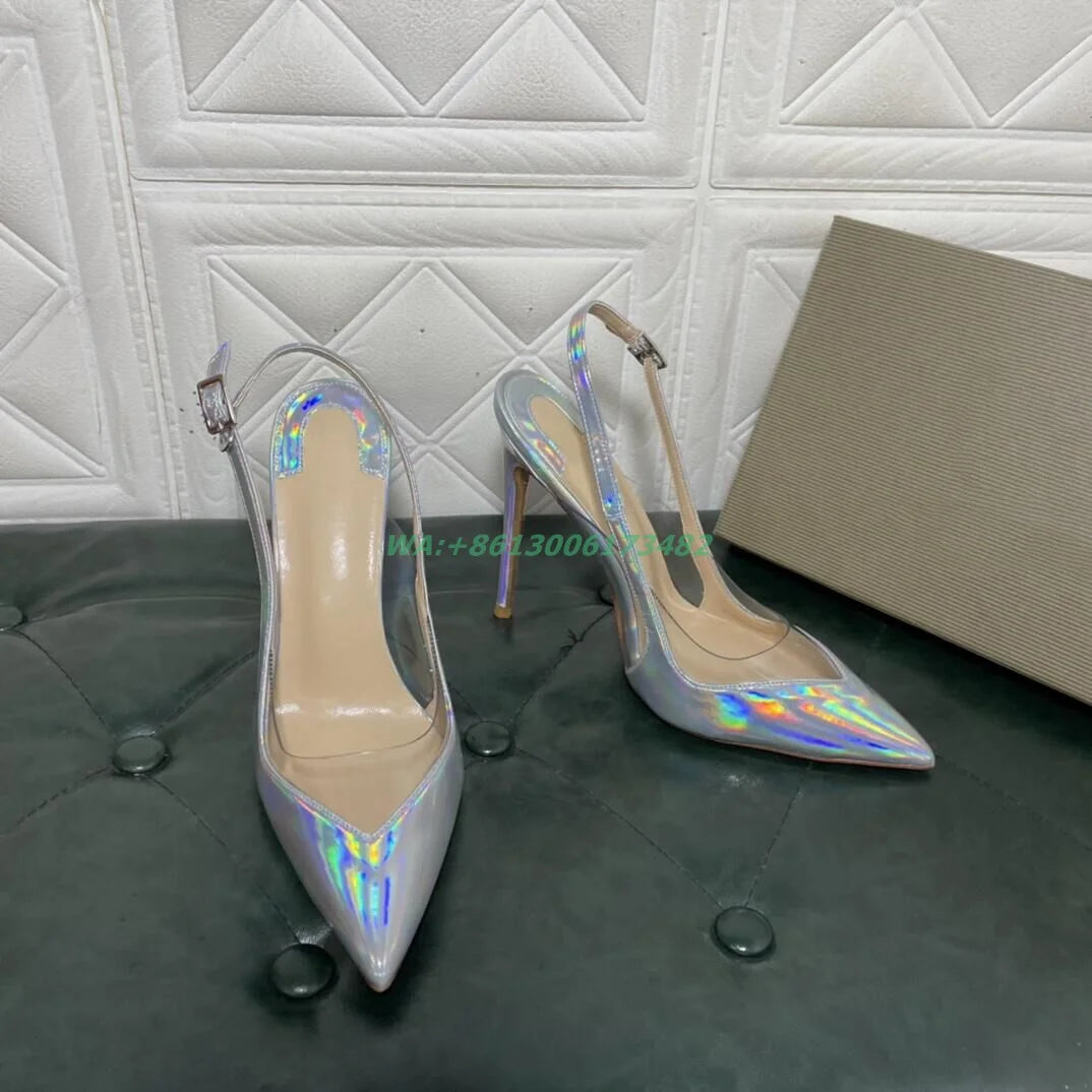 Elegant Women Design Brand High Heel Pointed Toe Slingback Shoes 12Cm High Heel Sexy Lady Pointy Slingback Stilettos Plus Size