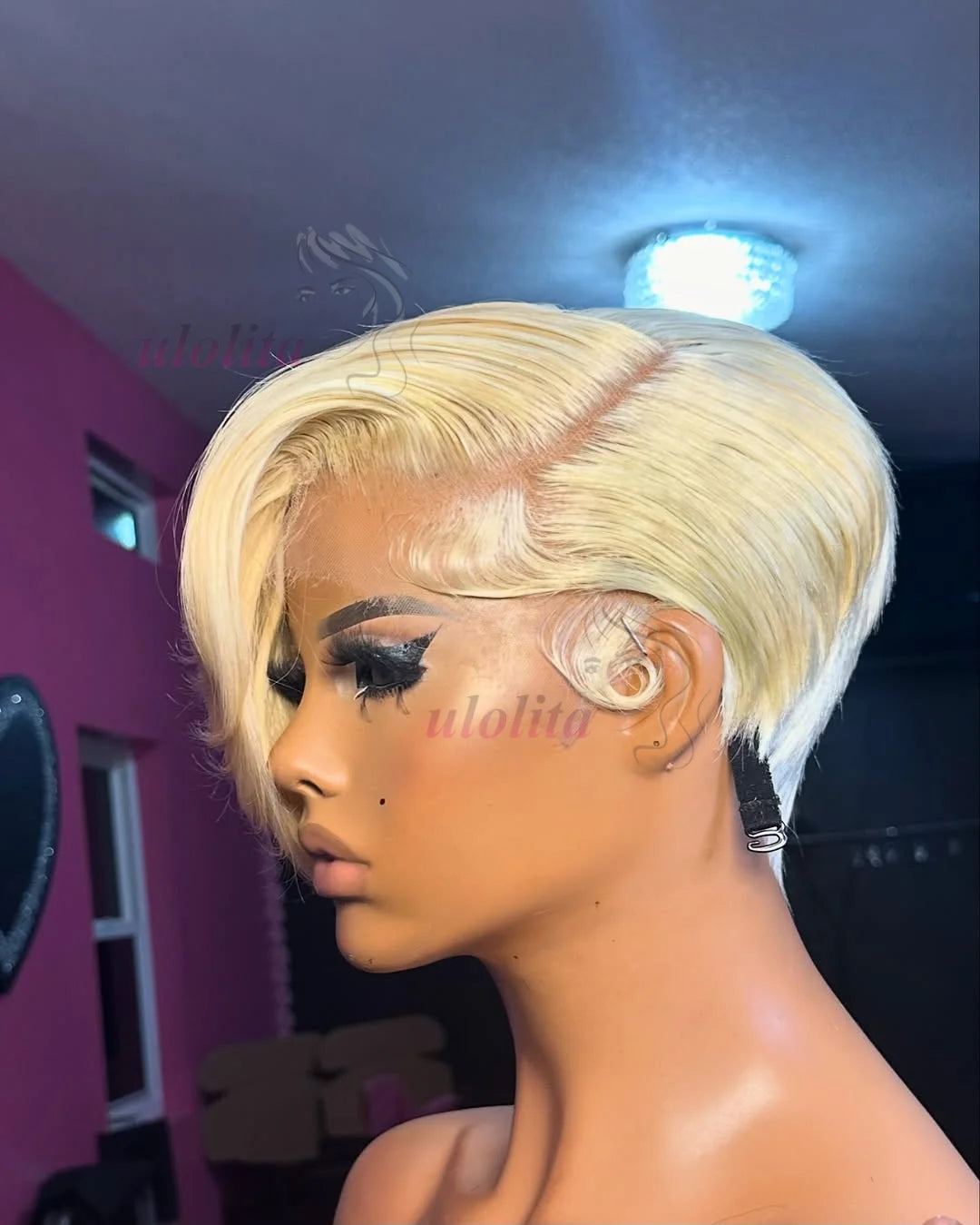 Blonde Pixie Cut Lace Front Human Hair Wig for Women
