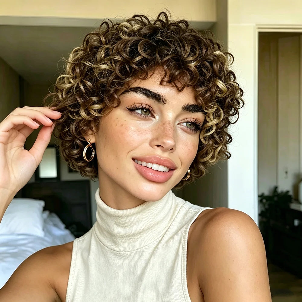 Soft Natural Curly Pixie Cut Human Hair Wig for Women